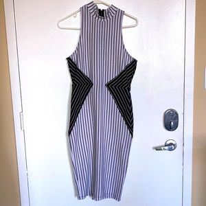 Illusion Waist Striped Bodycon Midi Dress
